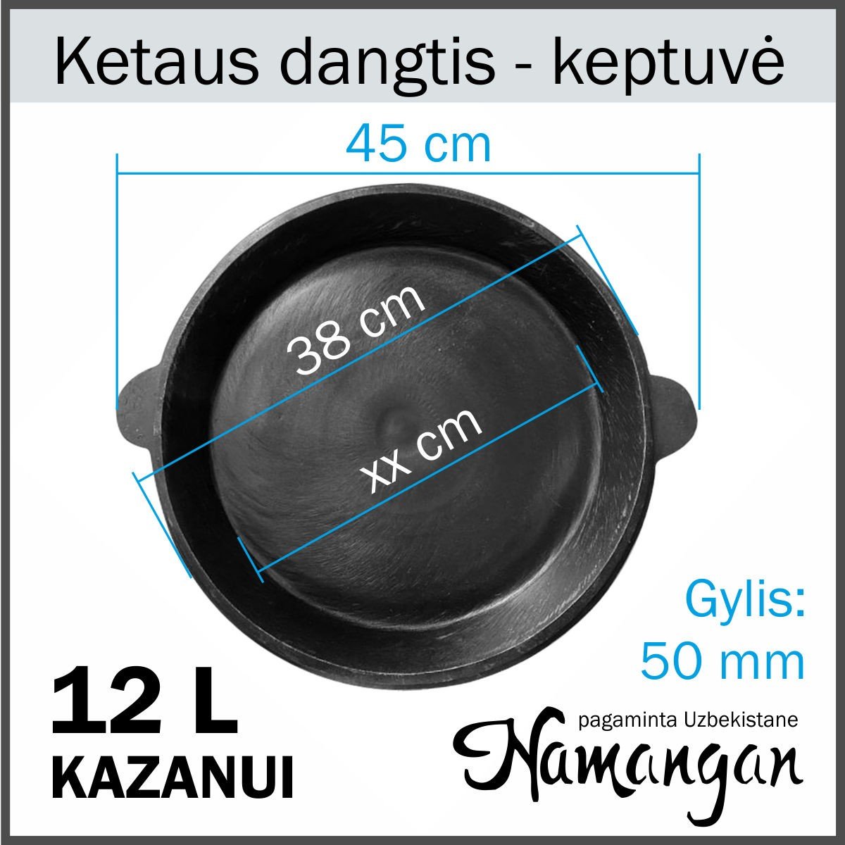 Uzbeku pulēts katls 12l (Namangan) plakans dibens (ārpuse) +Čuguna vāks-panna +Ljagan 38 cm + 46cm Putu karote - Image 12