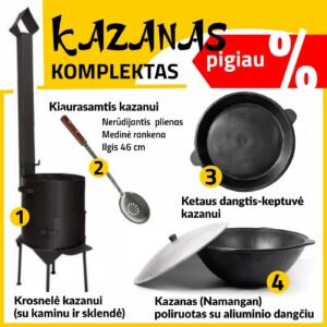 Komplekts: KRĀSNS (3mm) Kazan 12L ar apaļu dibenu - vāks-panna - šļūtenes caurule