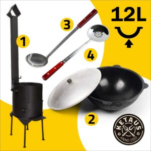 BUNDLE-комплект-печь-казан-шумовка-половник-KM-KK12-P48-S48-Ketaus.lt-Ketaus.lv
