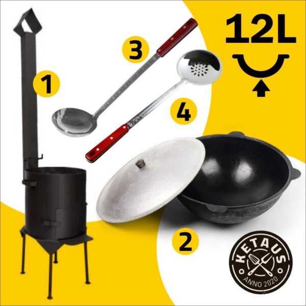 BUNDLE-комплект-печь-казан-шумовка-половник-KM-KK12-P48-S48-Ketaus.lt-Ketaus.lv